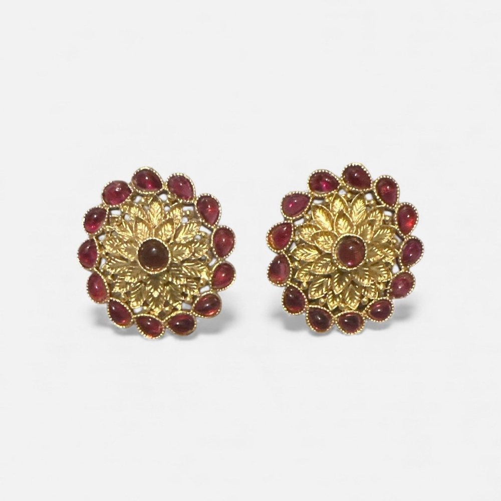 Elegant Gold and Red Floral Earrings